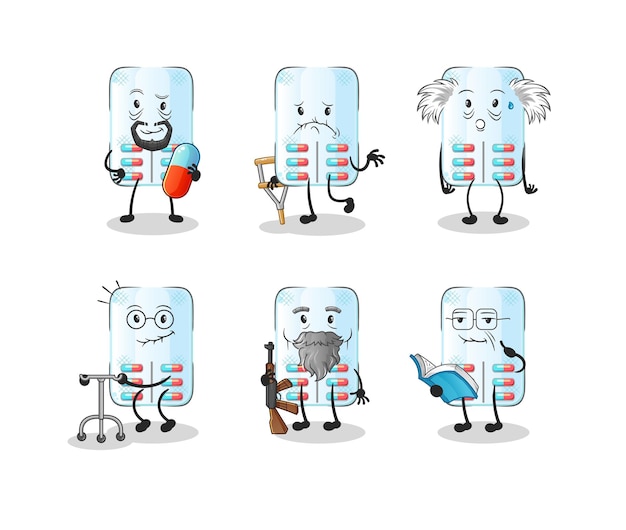 medicine elderly character. cartoon mascot vector