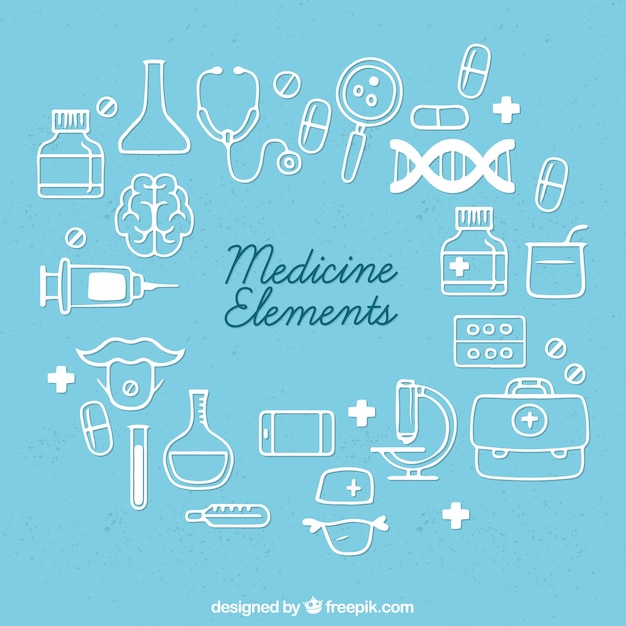 Vector medicine elements background in flat style