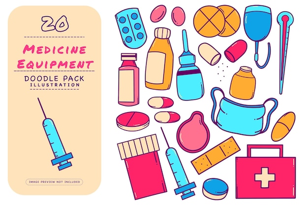 Vector medicine equipment doodle pack