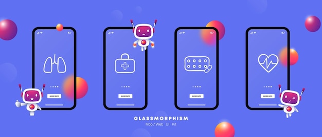 Medicine the field of healthcare that focuses on the diagnosis treatment and prevention of diseases and injuries glassmorphism ui phone app screen vector line icon