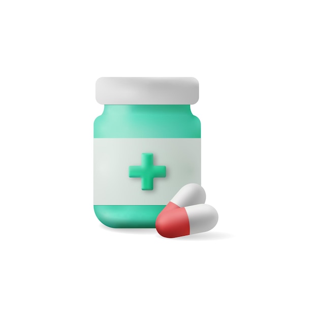 Vector medicine health concept capsule pill drug bottle treatment medication 3d illustration 3d icon