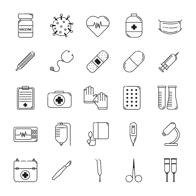 Medicine and Health Vector icons The black line separates the set from the white ground