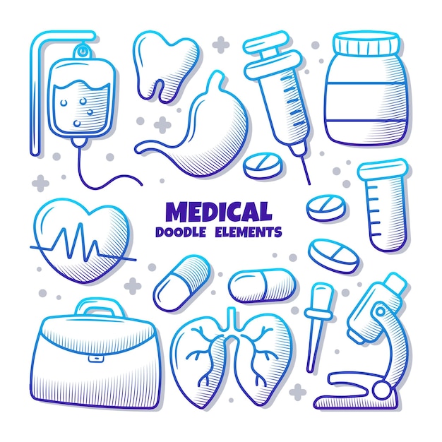 Medicine healthcare element collection with gradient outline style