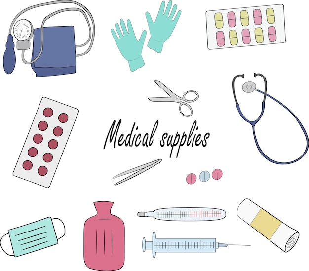 Vector medicine icon set medical instruments diagnosis and treatment medical tools