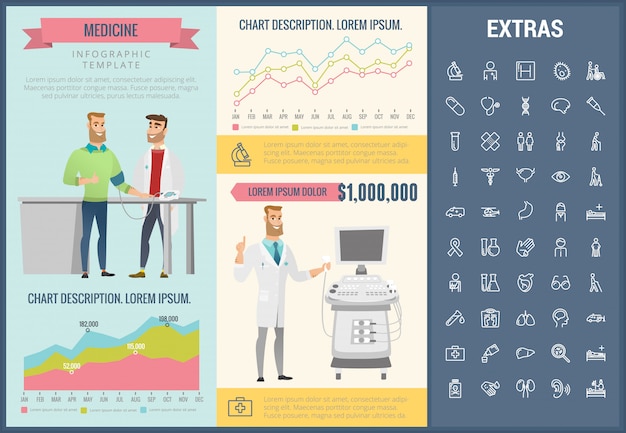 Медицина инфографики шаблон, элементы и значки