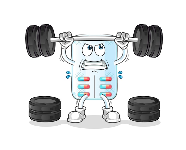 Medicine lifting the barbell character cartoon mascot vector