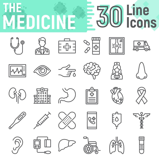 Vector medicine line icon set, hospital symbols collection