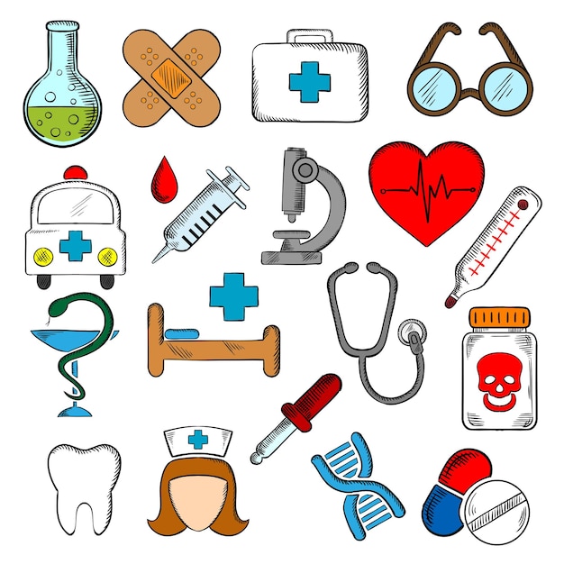 Vector medicine and medication icons set