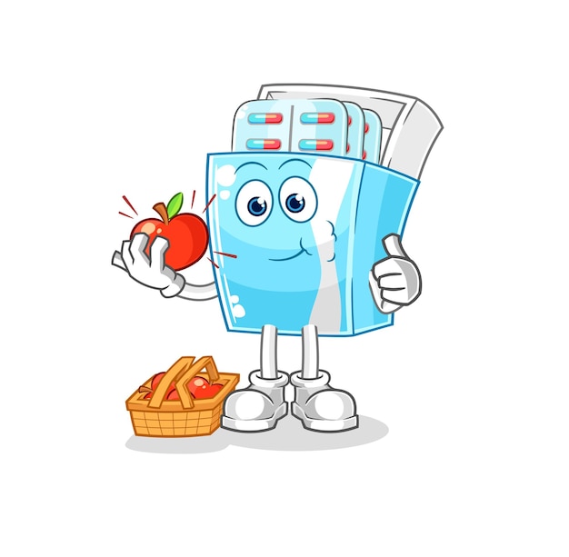 Medicine package eating an apple illustration character vector