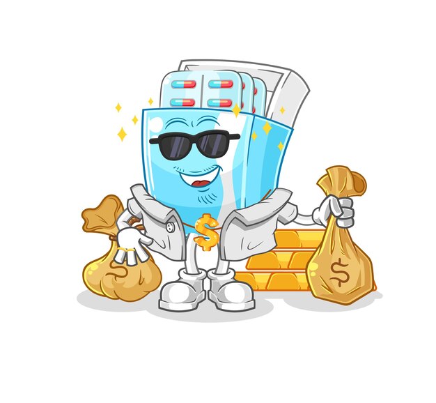 medicine package rich character cartoon mascot vector