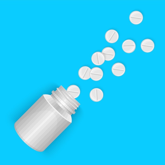 Medicine pills and white bottle realistic vector format