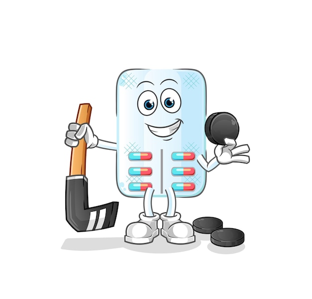 Medicine playing hockey vector cartoon character