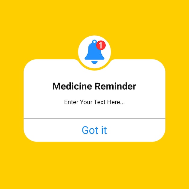 Medicine reminder notification interface mockup template design with transparent background