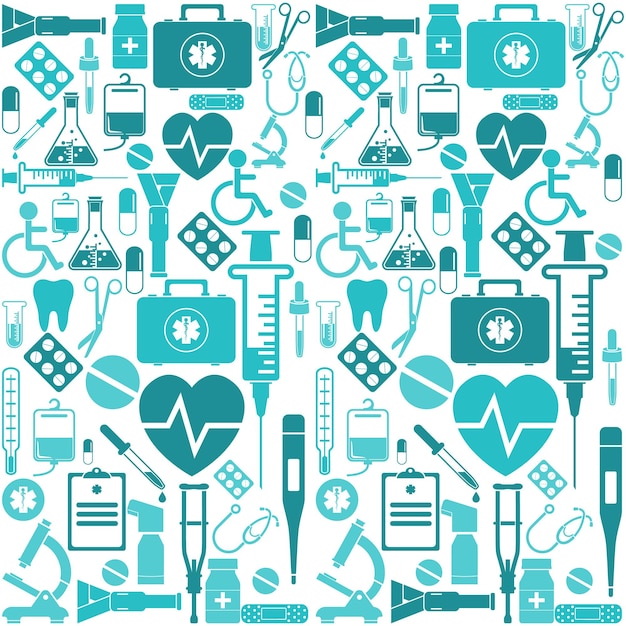 Medicine seamless pattern. icons medical seamless pattern texture. elements medical  assistance, background. vector illustration flat design graphic.