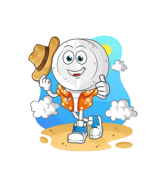 Medicine tablet head cartoon go on vacation cartoon mascot vector