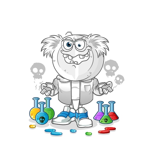 Medicine tablet head cartoon mad scientist illustration character vector