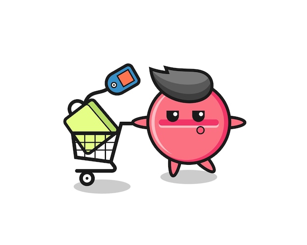 Medicine tablet illustration cartoon with a shopping cart , cute design