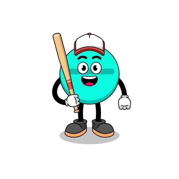 Medicine tablet mascot cartoon as a baseball player