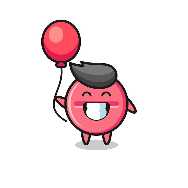 Medicine tablet mascot illustration is playing balloon , cute design