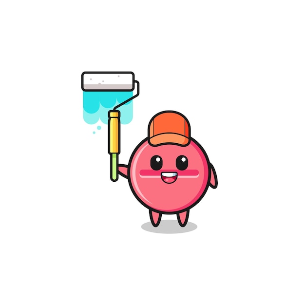 The medicine tablet painter mascot with a paint roller