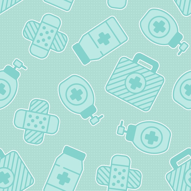 Medicine vector seamless green pattern with traditional medicine elements