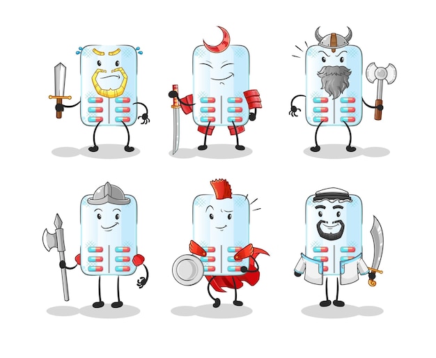 Medicine warrior group character cartoon mascot vector