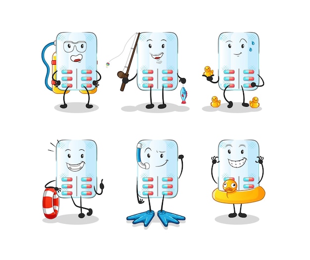 Medicine water activity group cartoon mascot vector