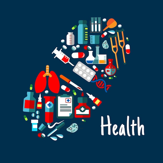 Vector medicines healthcare flat icons in shape of pill