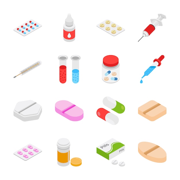 Medicines isometric icons