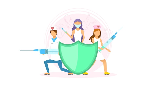 Medics Protecting Herself From The Virus Cartoon People Character Concept Illustration Vector Design