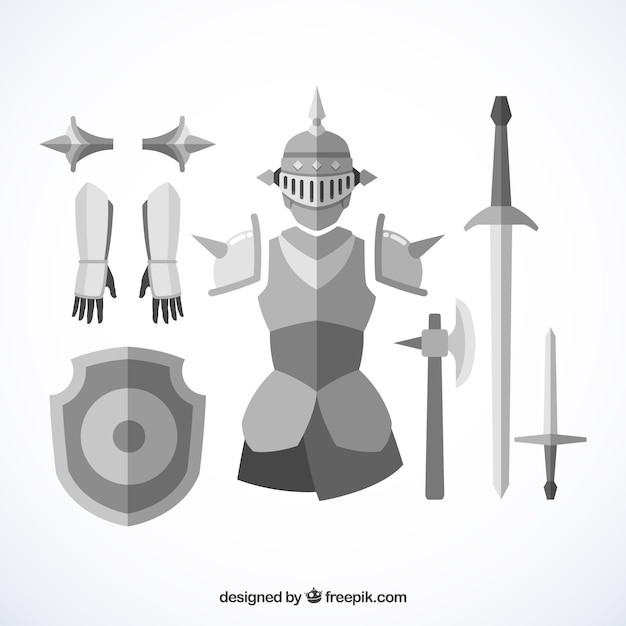 Medieval armor and swords with flat design