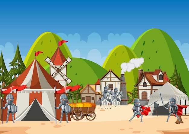 Medieval army camp scene