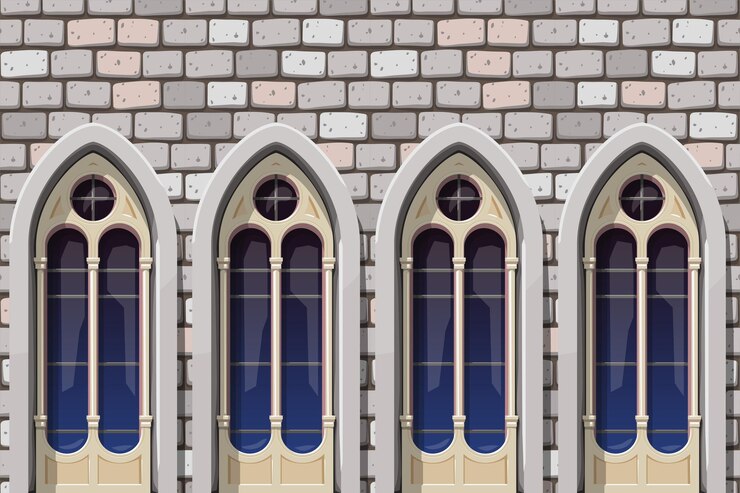 Vector a medieval beautiful church windows front view
