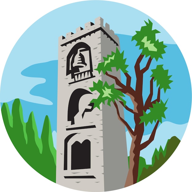 Vector medieval bell tower circle retro