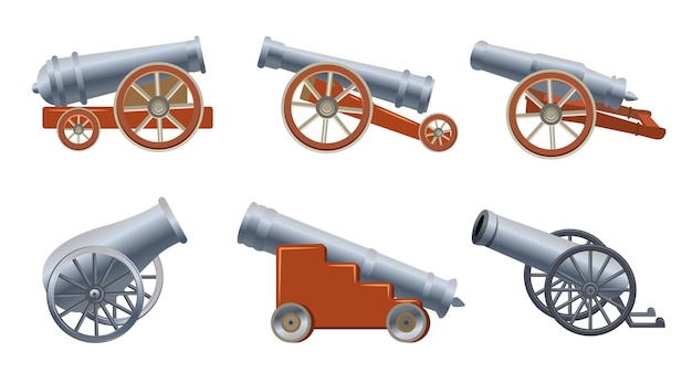 Medieval cannon set in cartoon style.  illustration