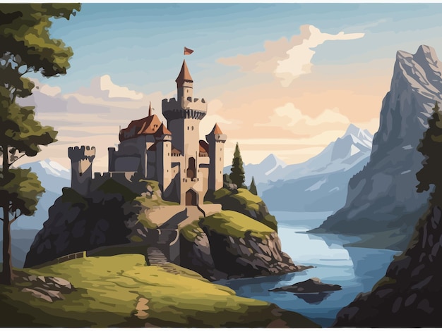 Vector medieval castle background illustration