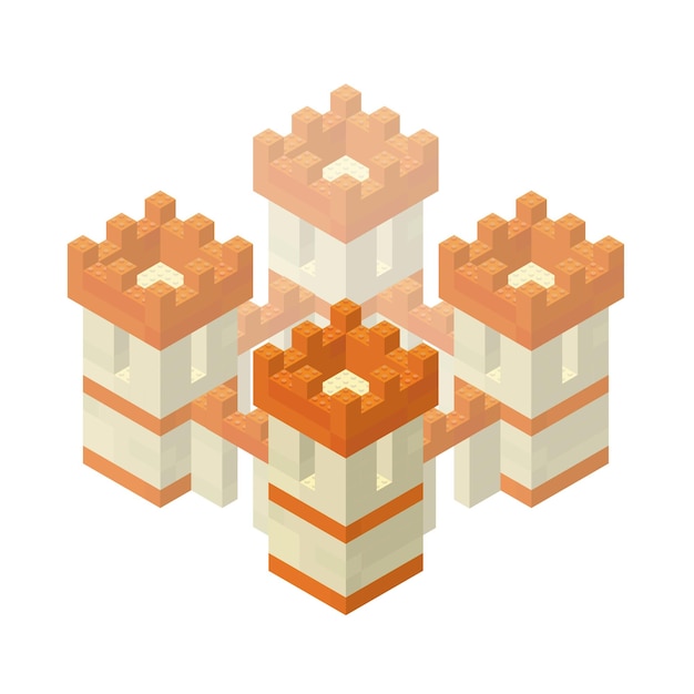 Medieval castle built from blocks in isometric style for print and gamesVector illustration