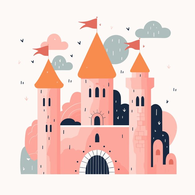 Vector medieval castle cartoon fairytale castle hand drawn design