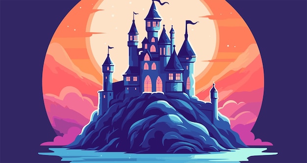 Medieval castle cartoon fairytale castle hand drawn design