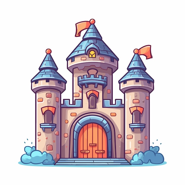 Medieval castle cartoon fairytale castle hand drawn design