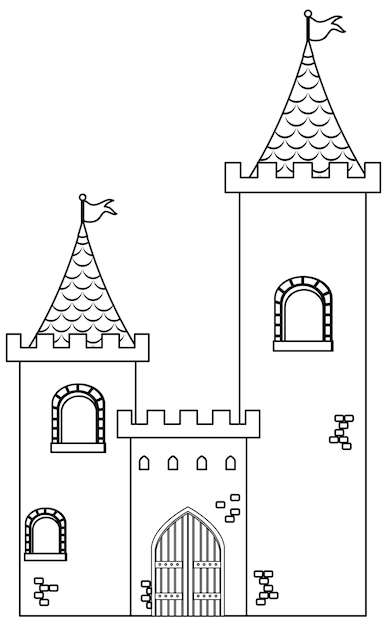 Medieval castles doodle outline for colouring