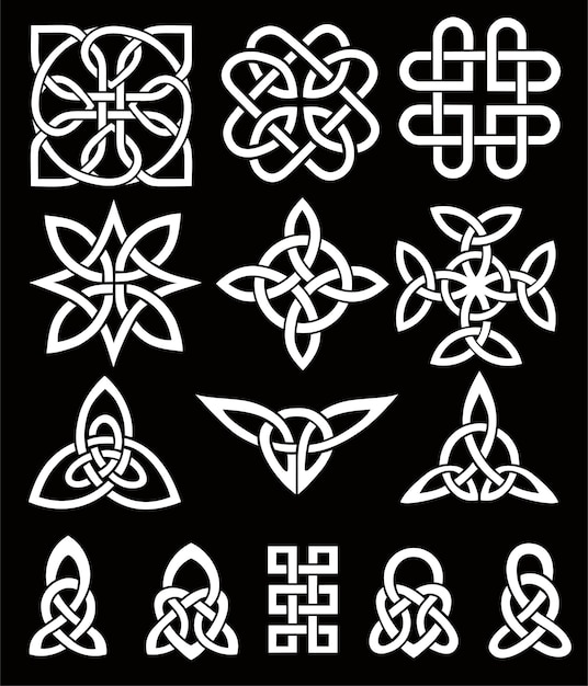 Medieval celtic irish knots ornament set celtic symbols endless knot shape icon infinite spirit