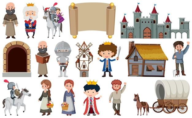 Набор зданий средневековых персонажей