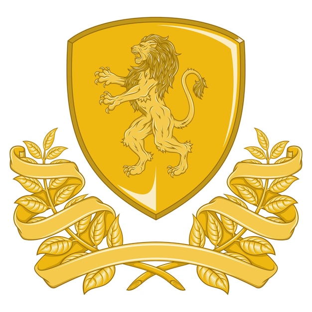 Vector medieval coat of arms with rampant lion