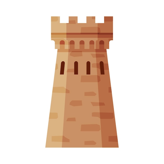 Vector medieval donjon tower part of ancient fortress or castle vector illustration