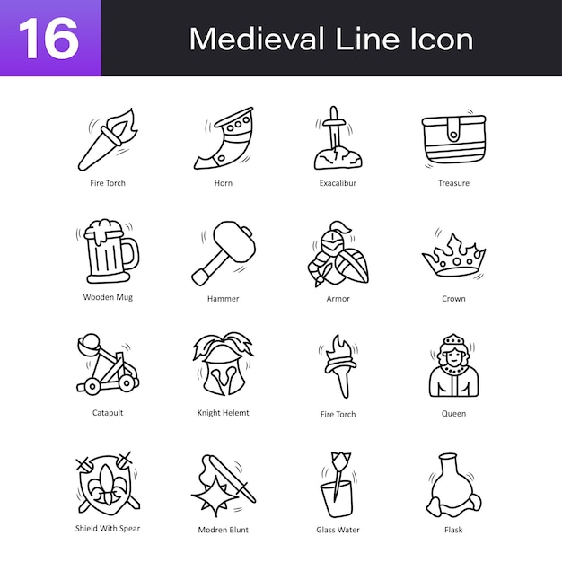 Medieval doodle style Hand Drawn Set 01