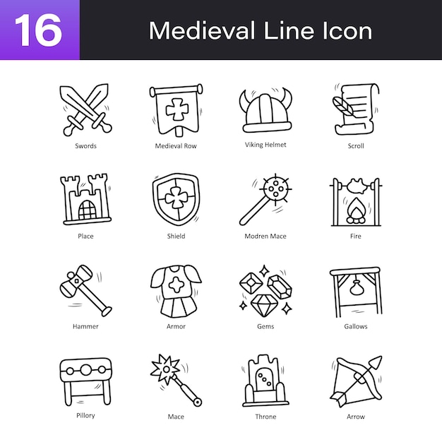 Medieval doodle style Hand Drawn Set 02