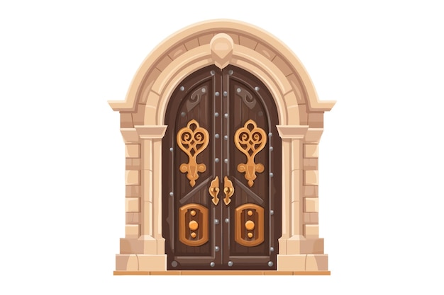 Medieval door to castle Flat vector illustration isolated on white background