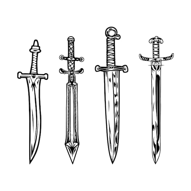 中世の象徴的なコレクション 古代の軍隊の装甲と武器