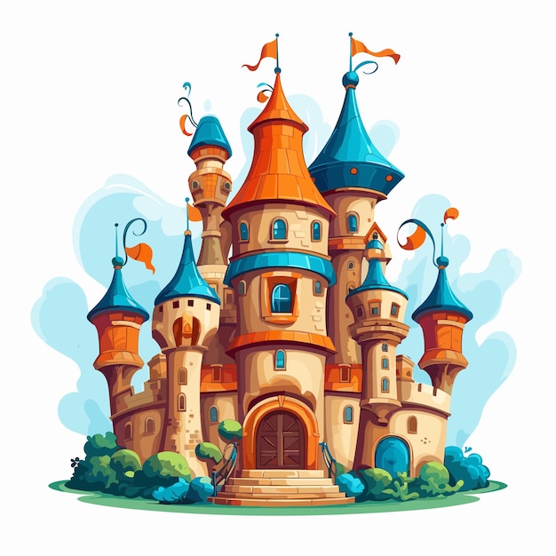 Medieval fairytale castle cartoon illustration design